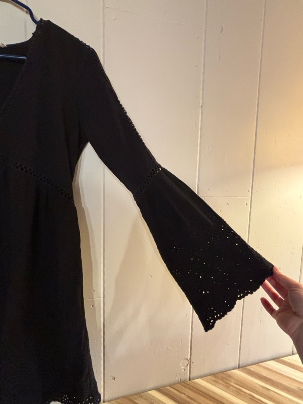 lovestitch Black Long Sleeve Eyelet Trim V-Neck Dress - Picture 3 of 10